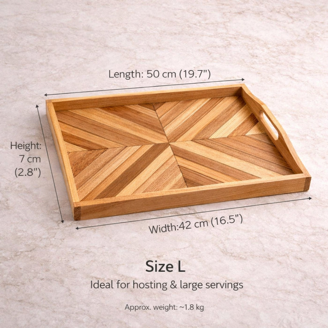 Rectangle Wooden Tray Handcrafted Solid Wood Inlay Design, Christmas Gift | Home Decor, Housewarming Gift, Anniversary Gift | WDTRAY03