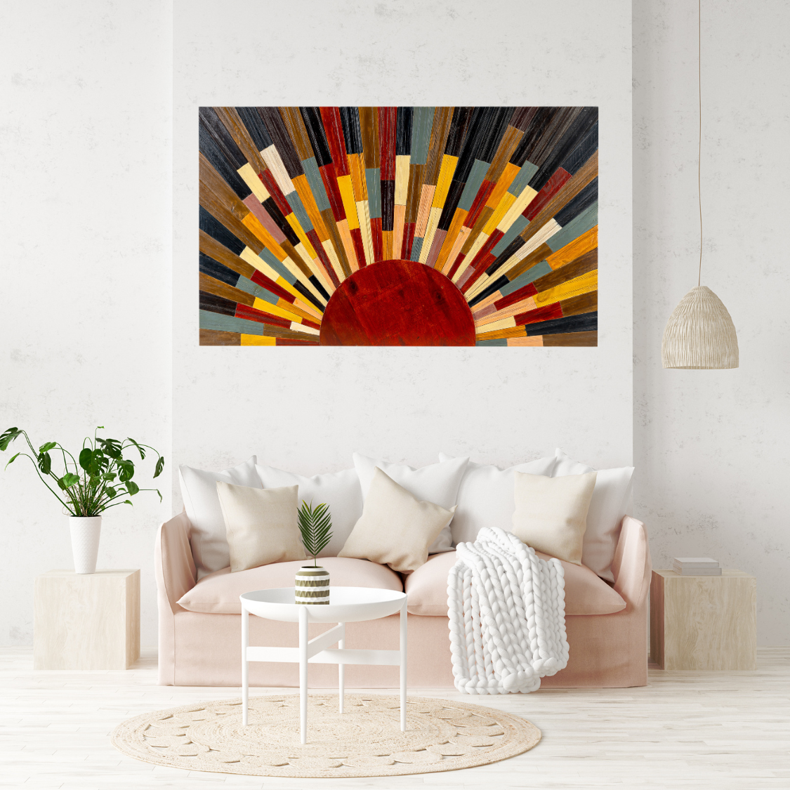 Handmade Sun Wood Painting – Exquisite Pine Wood Art