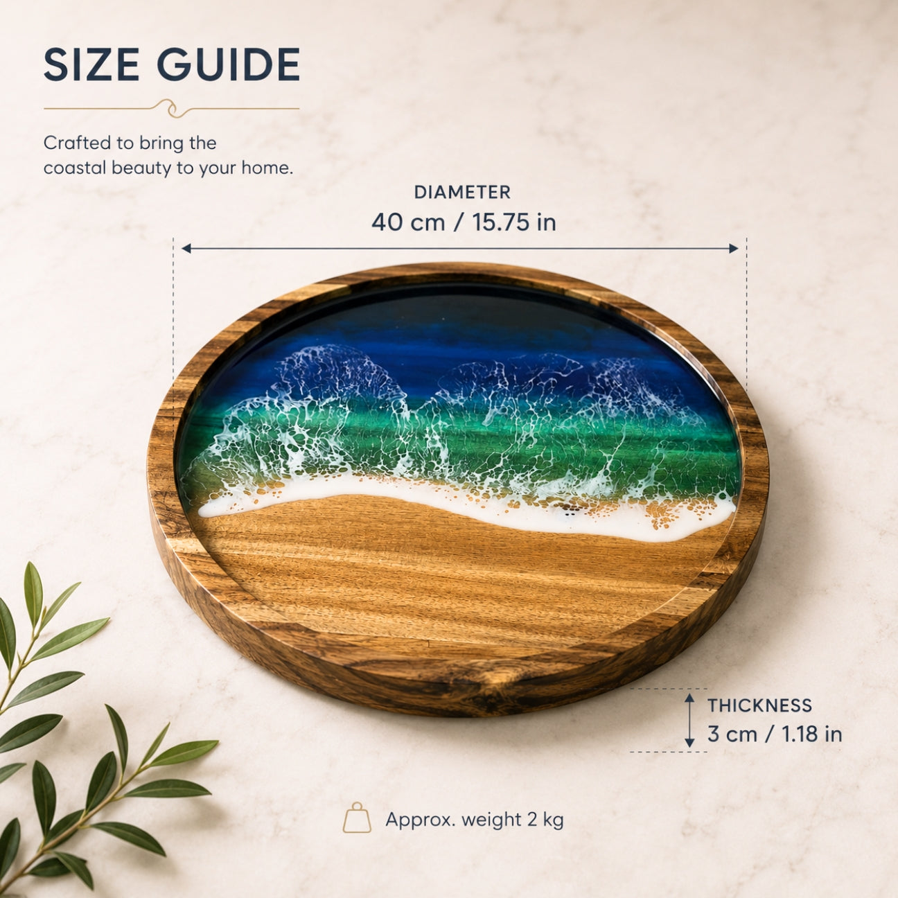 Ocean Resin Round Serving Tray – Handmade Acacia Wood | Housewarming Gift, Anniversary Gift | WDTRAY82