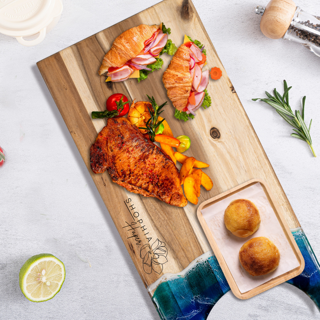 Acacia Wood Cutting Board | Ocean Wave Chopping Board | WooDecor