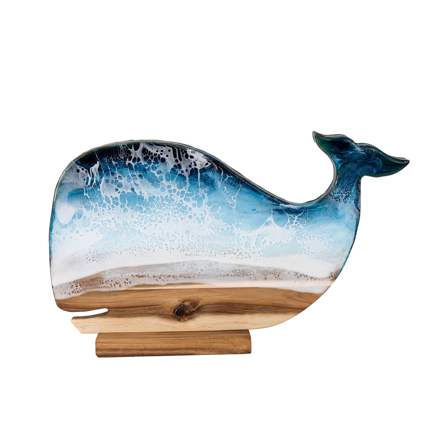 Whale Shape Decor in Blue Board - Handcrafted Acacia Wood Art