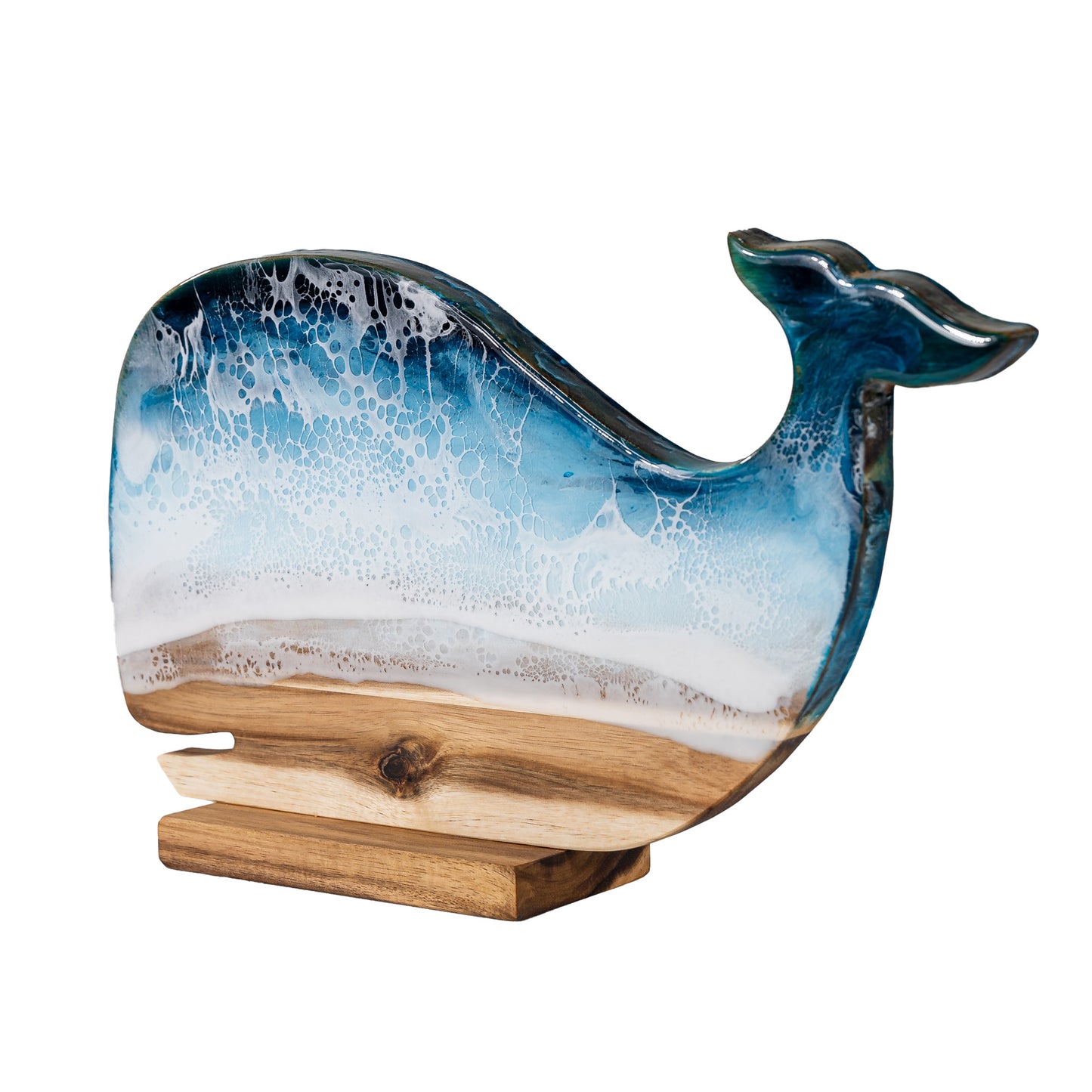 Whale Shape Decor in Blue Board - Handcrafted Acacia Wood Art