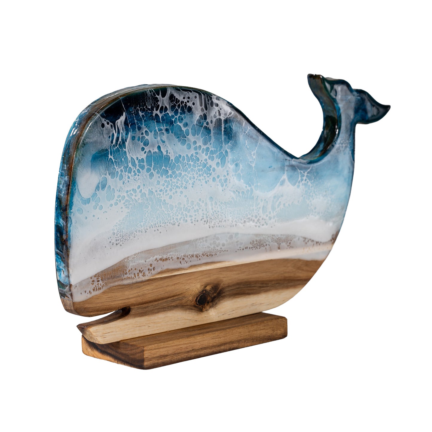 Whale Shape Decor in Blue Board - Handcrafted Acacia Wood Art