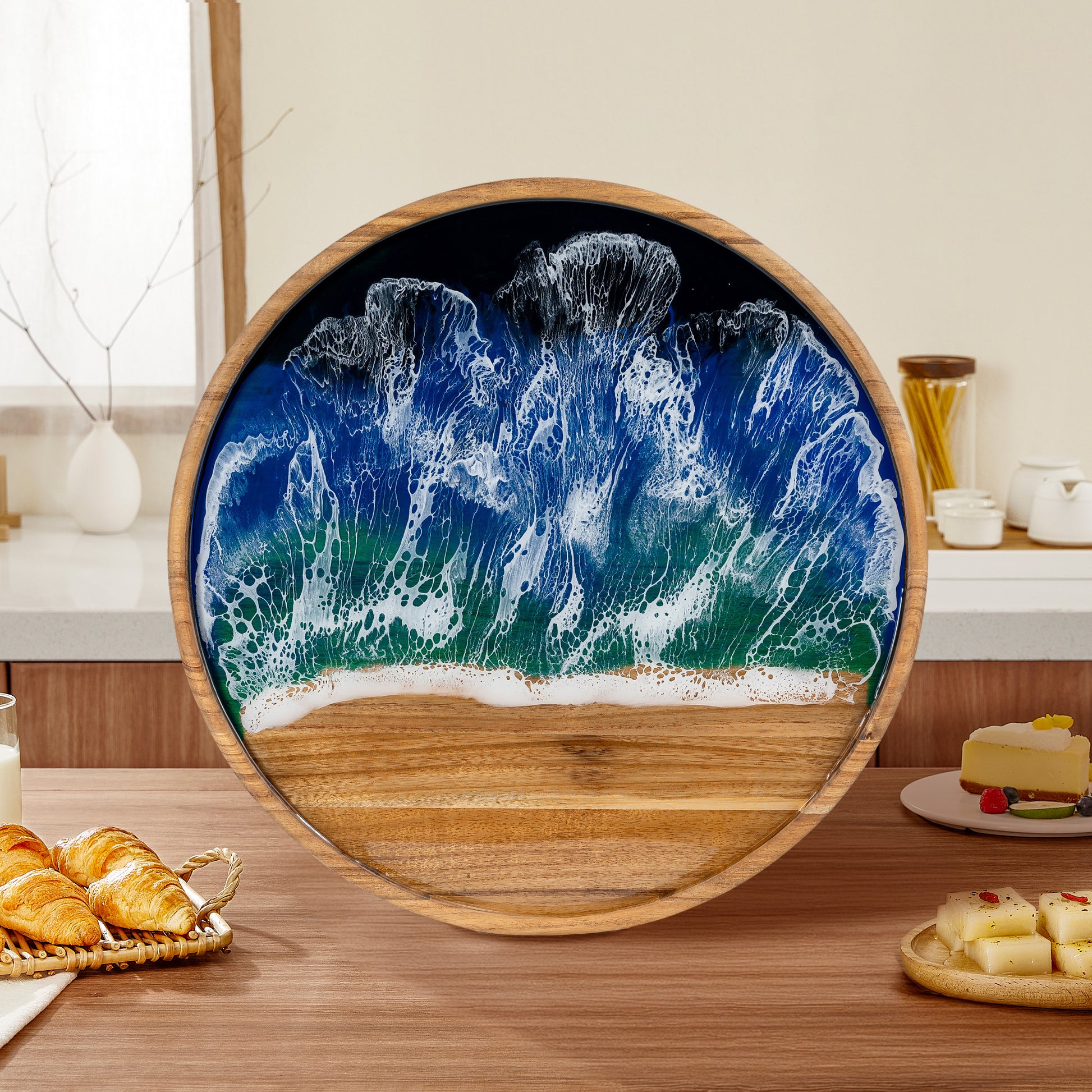 Round Wooden Tray | Wooden Serving Tray | WooDecor