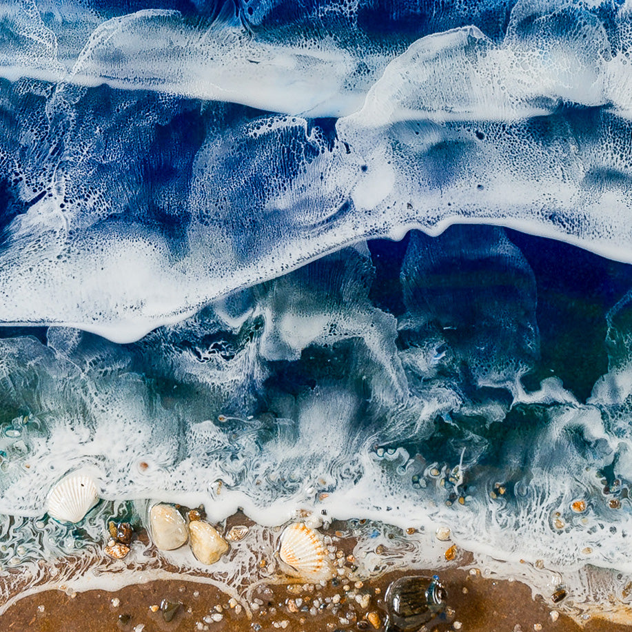Ocean-Inspired Epoxy Wall Art with Natural Sand and Wood Frame