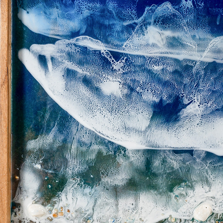 Ocean-Inspired Epoxy Wall Art with Natural Sand and Wood Frame