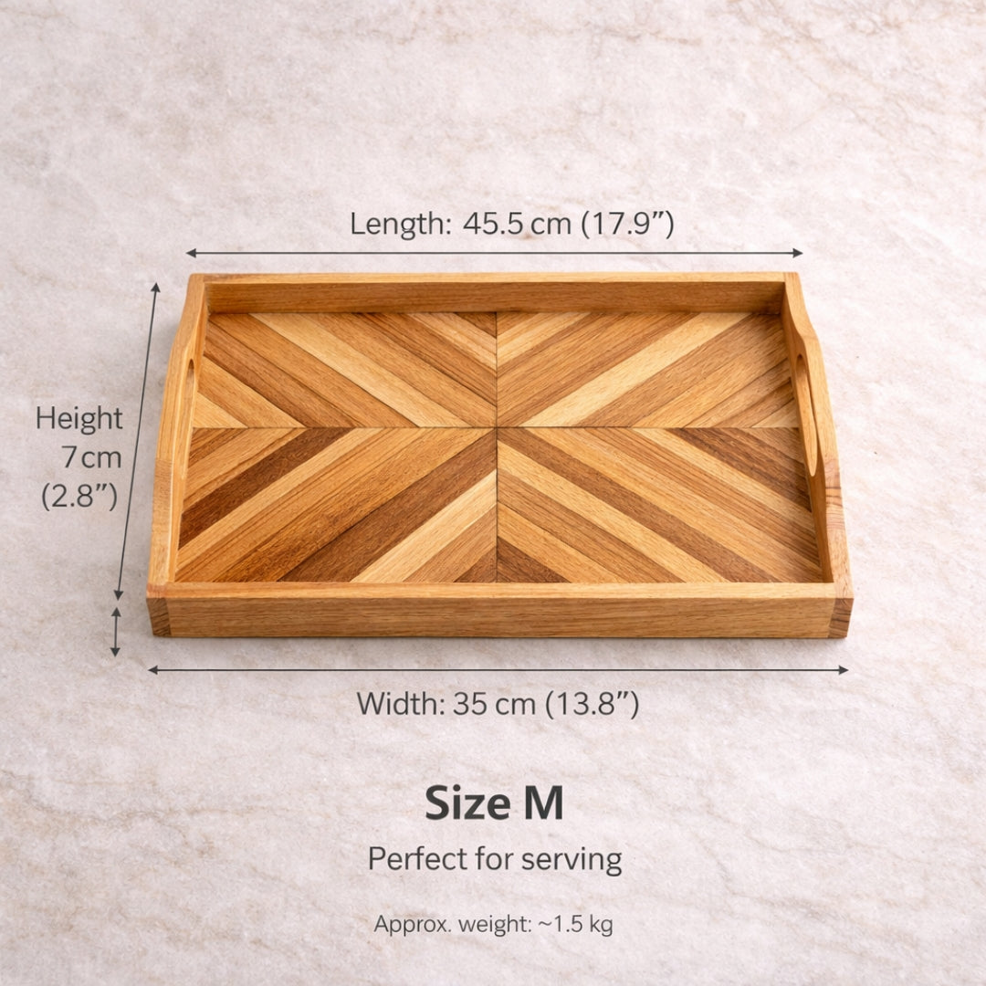Rectangle Wooden Tray Handcrafted Solid Wood Inlay Design, Christmas Gift | Home Decor, Housewarming Gift, Anniversary Gift | WDTRAY03