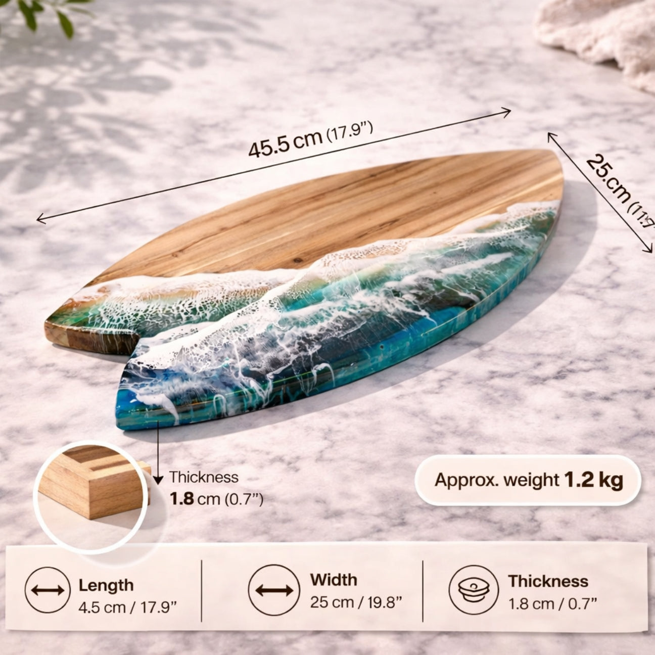 Shark Tail Acacia Wood Chopping Board – Ocean Resin Charcuterie Board | Personalized Gift | WDCTBF2