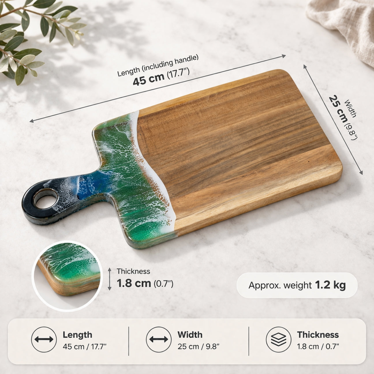 Ocean Resin Handle Chopping Board – Coastal Acacia Wood | Personalized Gift | WDCTB05