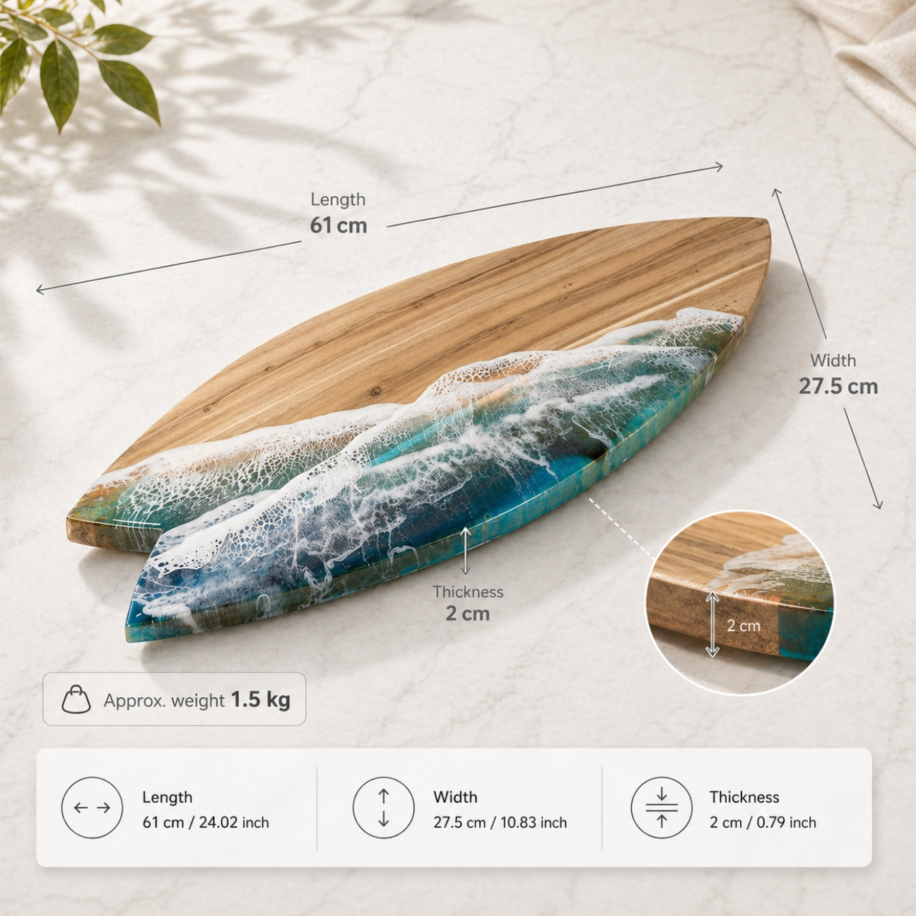 Shark Tail Acacia Wood Chopping Board – Ocean Resin Charcuterie Board | Personalized Gift | WDCTBF2