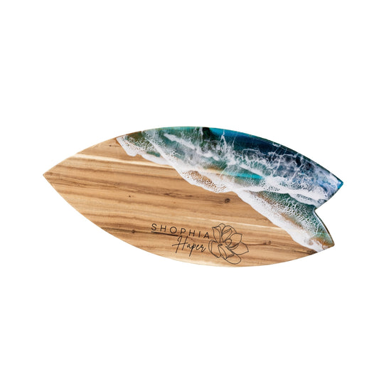 Shark Tail Acacia Wood Chopping Board – Ocean Resin Charcuterie Board | Personalized Gift | WDCTBF2