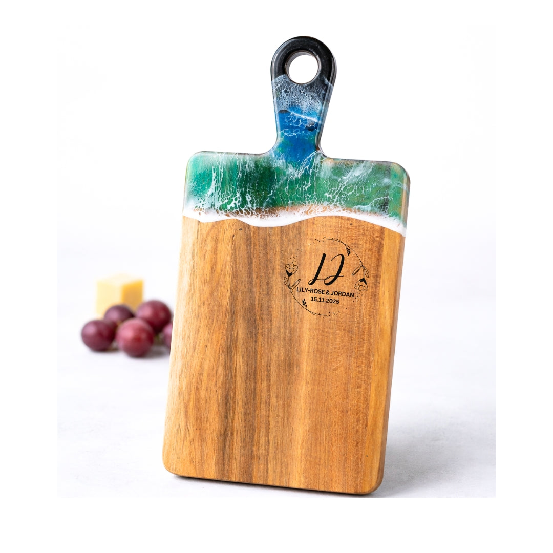 Ocean Resin Handle Chopping Board – Coastal Acacia Wood | Personalized Gift | WDCTB05