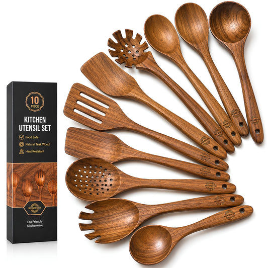 10-Piece Teak Wood Kitchen Utensil Set – Premium Cooking Tools Set | WDUSET10