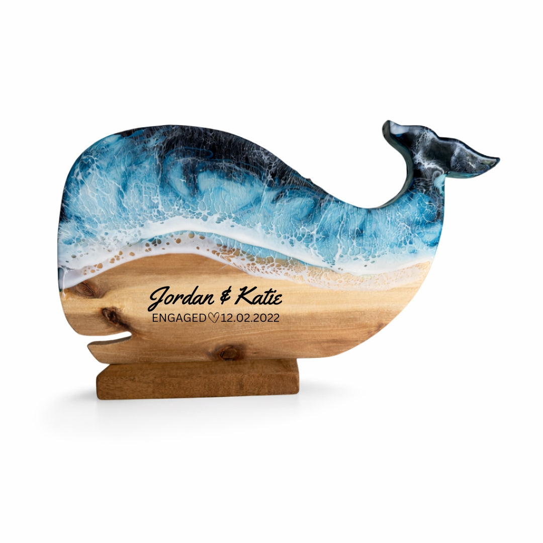 Wooden Whale Decor, Ocean Resin Art, Custom Engraved Coastal Home Housewarming Gift | WDWF1
