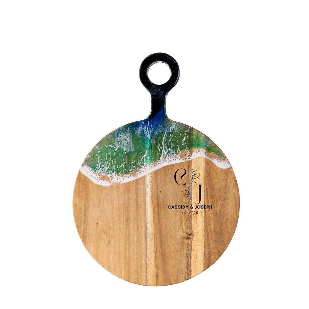 Ocean Wave Round Chopping Board – Handmade Acacia Wood | Personalized Gift | WDCTB10