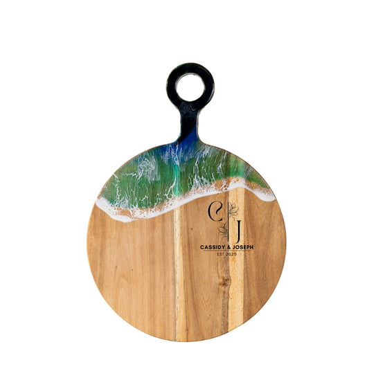 Ocean Wave Round Chopping Board – Handmade Acacia Wood | Personalized Gift | WDCTB10