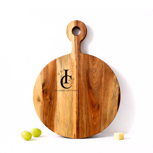 Round Acacia Wood Chopping Board – Rustic Charcuterie Serving Board | Personalized Gift | WDCTB10F