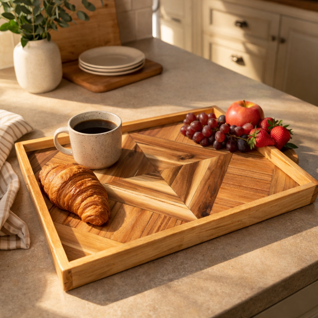 Wooden Serving Tray Artisan Glossy Epoxy Finish | Gift for Christmas Housewarming, Anniversary, Home Decor |  WDTRAY01