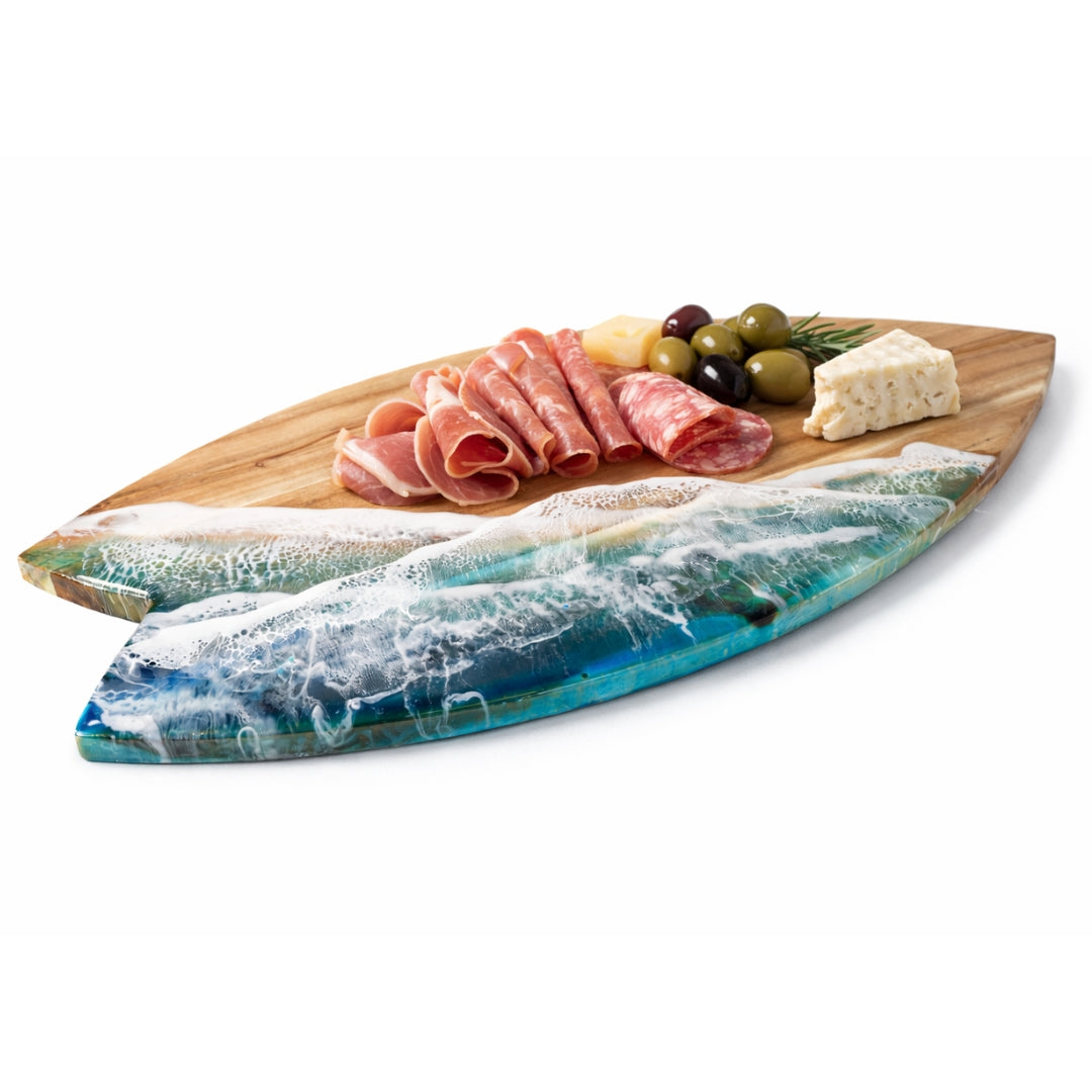 Shark Tail Acacia Wood Chopping Board – Ocean Resin Charcuterie Board | Personalized Gift | WDCTBF2