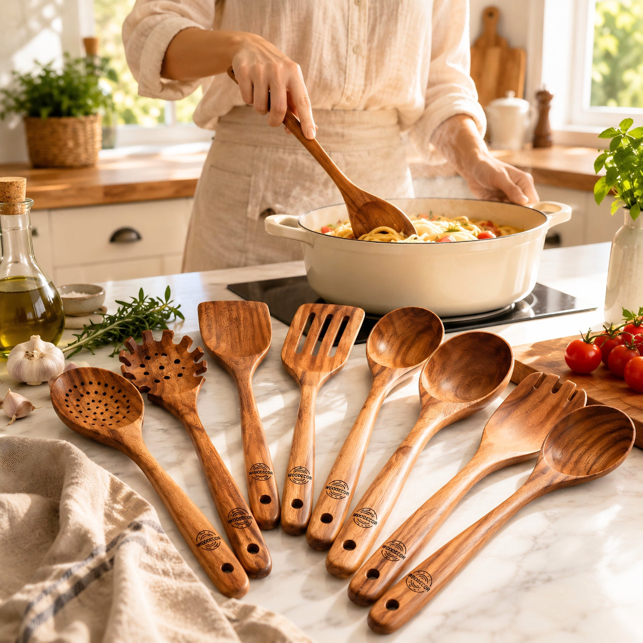 10-Piece Teak Wood Kitchen Utensil Set – Premium Cooking Tools Set | WDUSET10