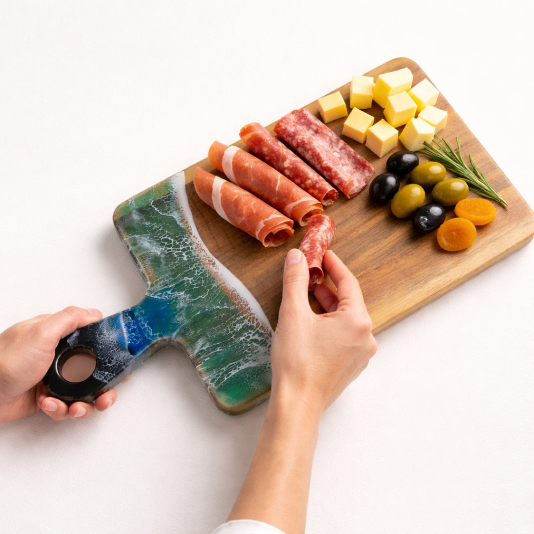 Ocean Resin Handle Chopping Board – Coastal Acacia Wood | Personalized Gift | WDCTB05