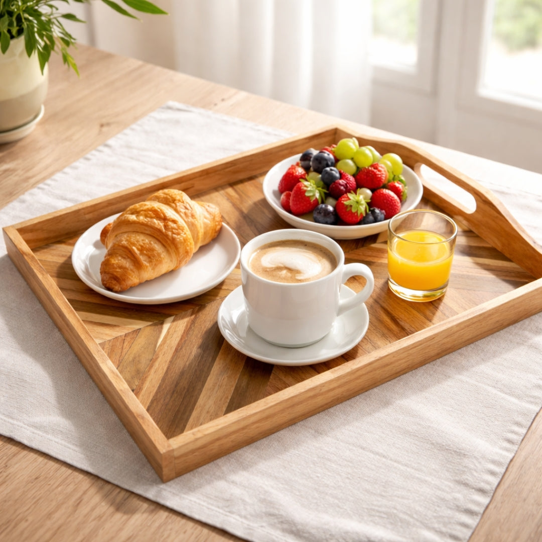Rectangle Wooden Tray Handcrafted Solid Wood Inlay Design, Christmas Gift | Home Decor, Housewarming Gift, Anniversary Gift | WDTRAY03