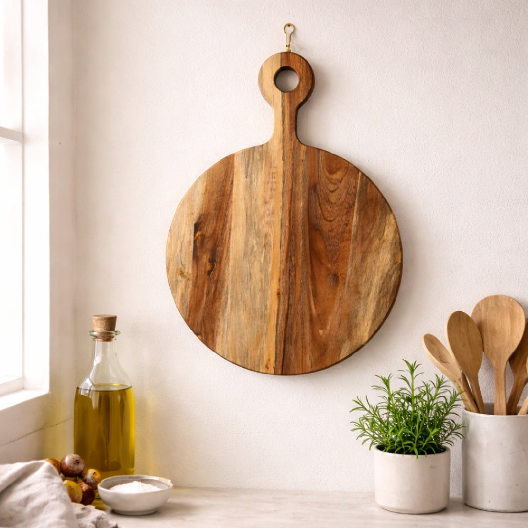 Round Acacia Wood Chopping Board – Rustic Charcuterie Serving Board | Personalized Gift | WDCTB10F