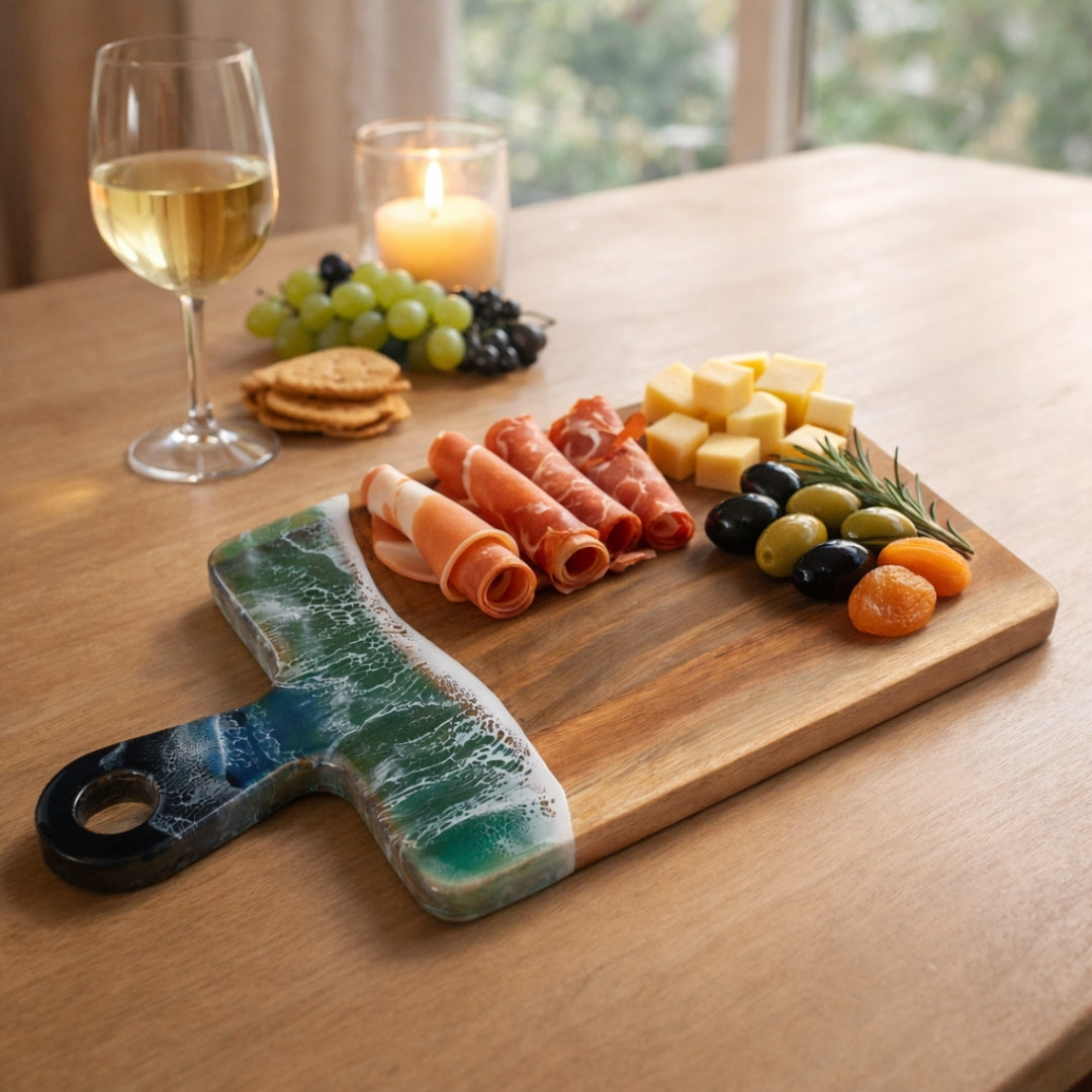 Ocean Resin Handle Chopping Board – Coastal Acacia Wood | Personalized Gift | WDCTB05