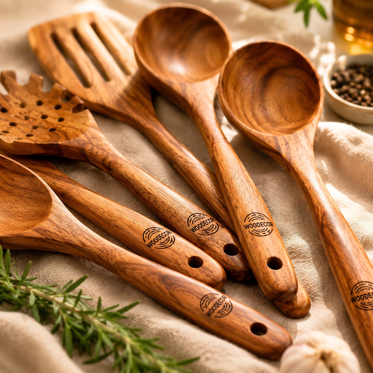 10-Piece Teak Wood Kitchen Utensil Set – Premium Cooking Tools Set | WDUSET10