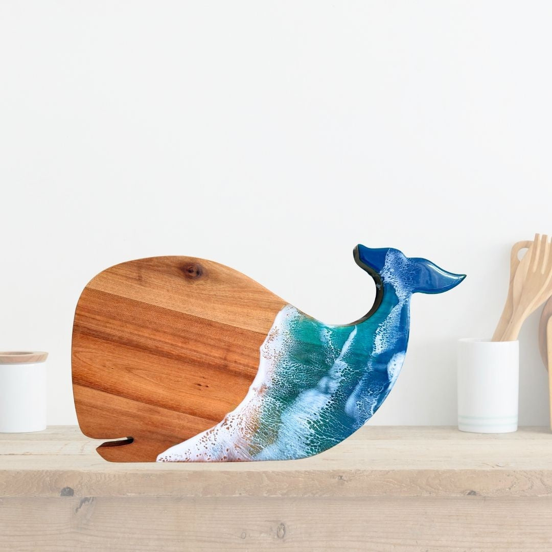Whale Chopping Board – Handmade Acacia Serving Board with Ocean Resin Art | Personalized Gift | WDCTBF3