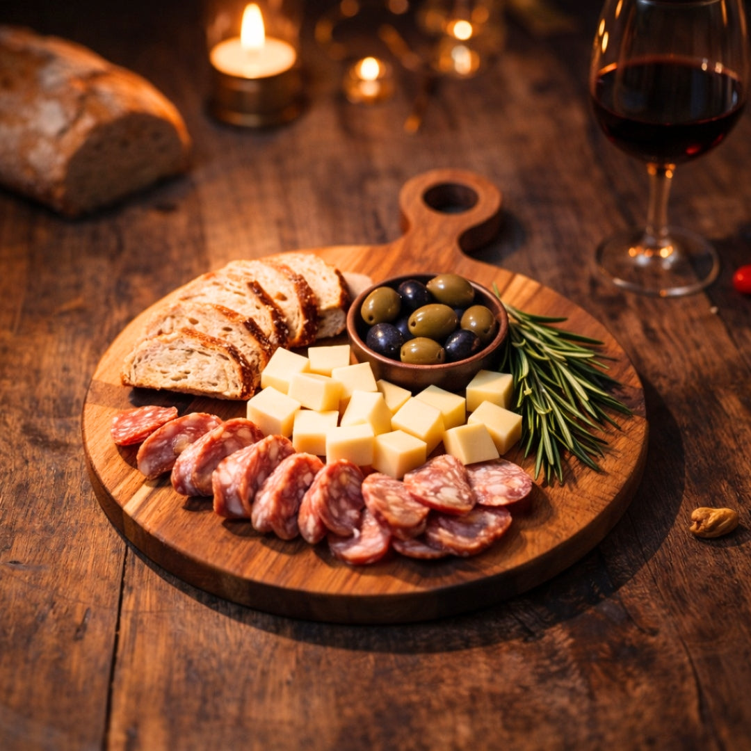 Round Acacia Wood Chopping Board – Rustic Charcuterie Serving Board | Personalized Gift | WDCTB10F