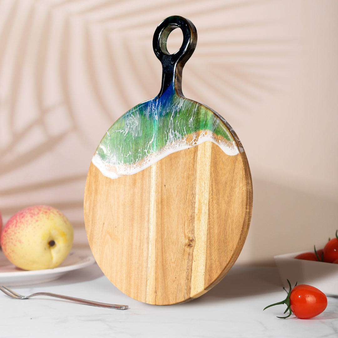 Ocean Wave Round Chopping Board – Handmade Acacia Wood | Personalized Gift | WDCTB10