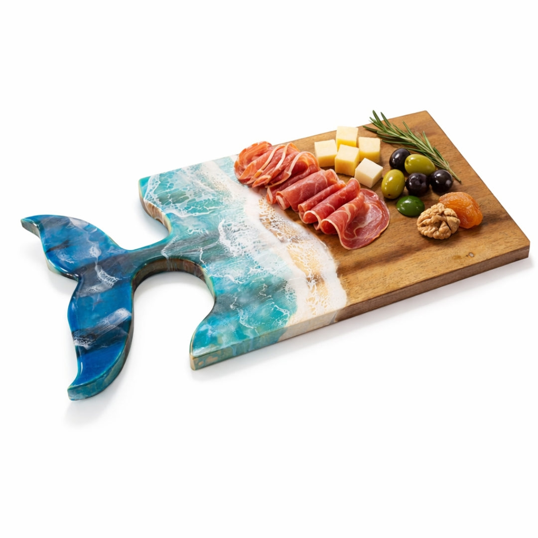 Whale Tail Ocean Resin Chopping Board – Coastal Acacia Wood Serving Board | Personalized Gift | WDCTBF1
