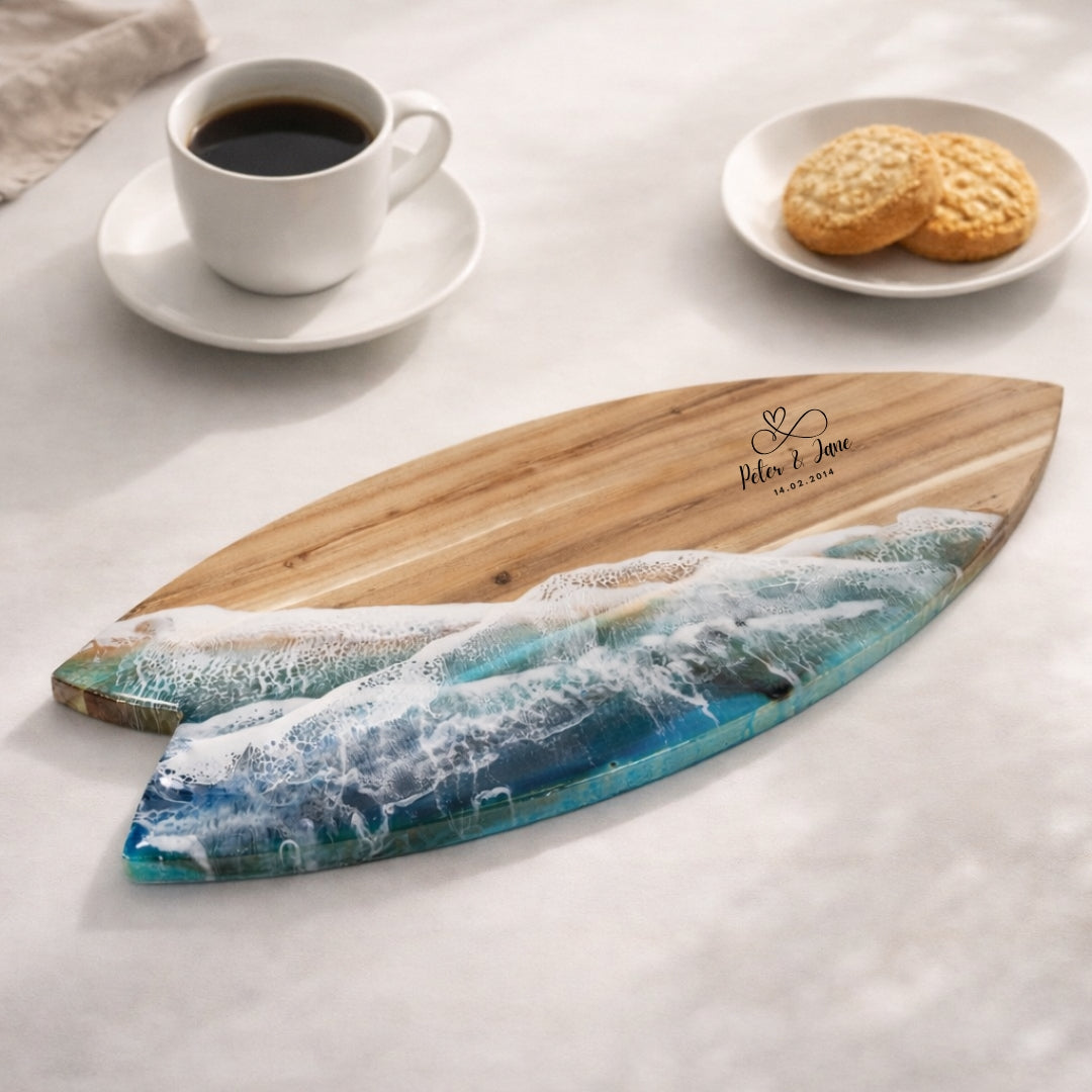 Shark Tail Acacia Wood Chopping Board – Ocean Resin Charcuterie Board | Personalized Gift | WDCTBF2