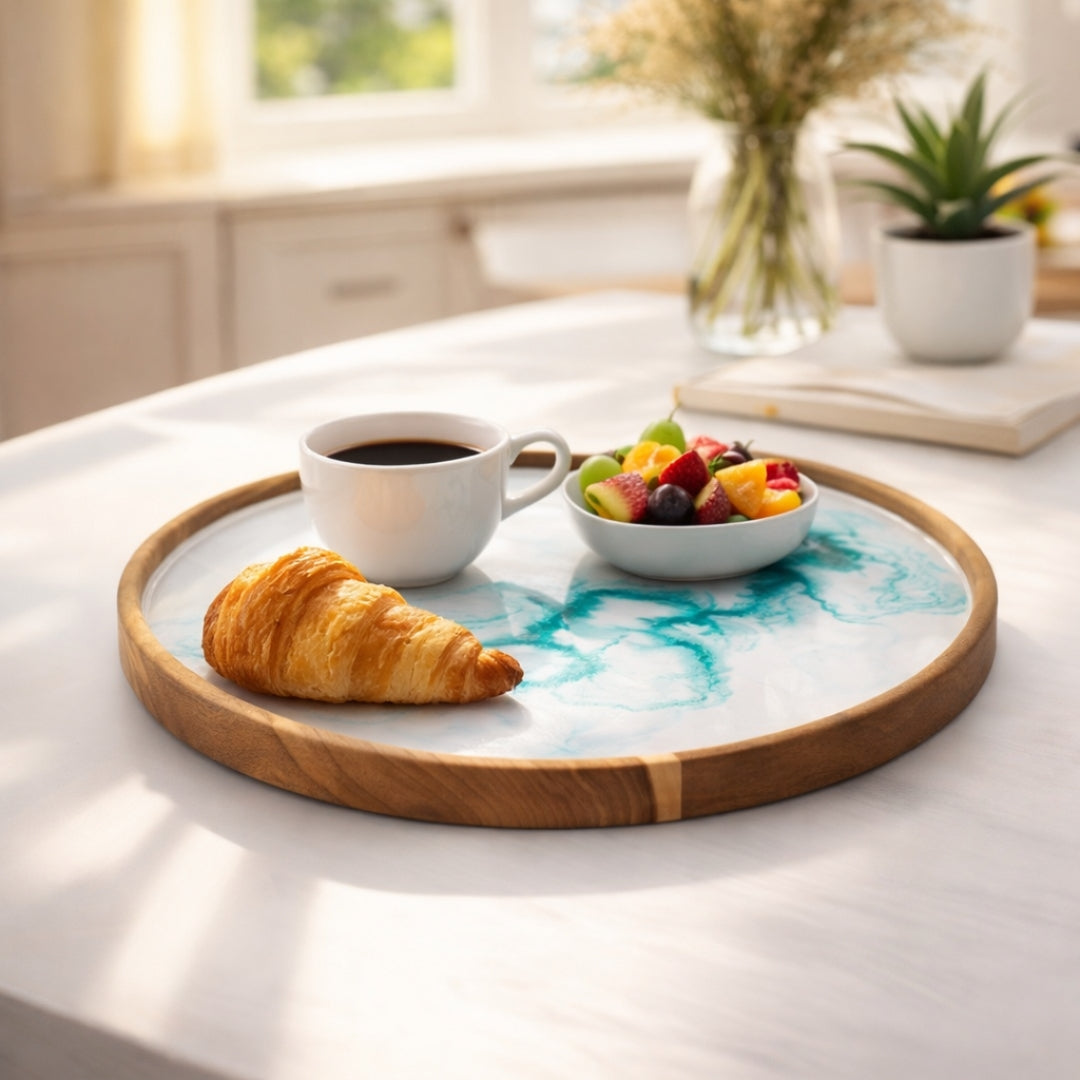 Handmade Wooden Decorative Tray with Epoxy Resin Coastal Art, Acacia Wood Serving Tray | Gift for Home Decor |  WDTRAY79
