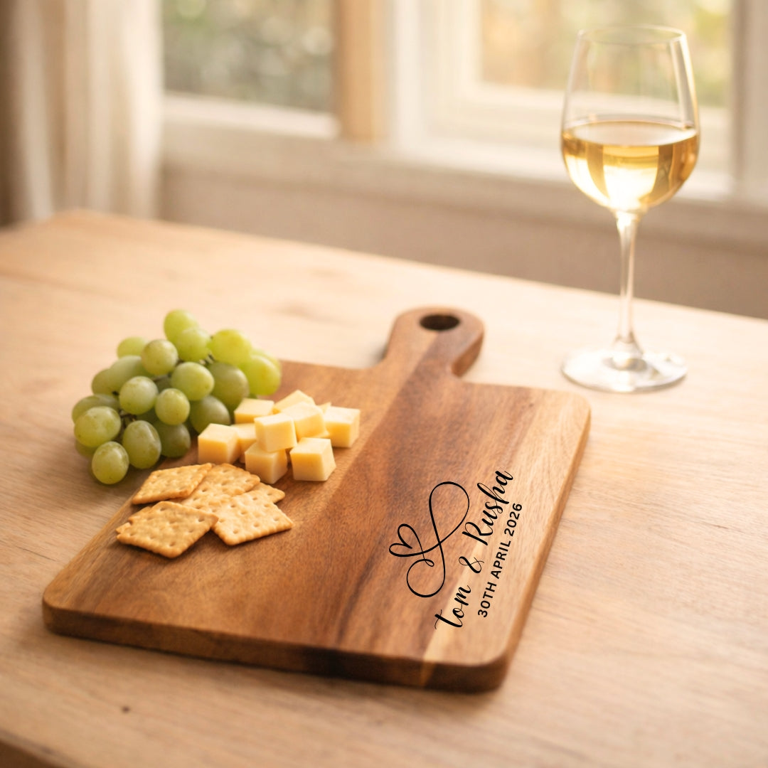 Acacia Wood Chopping Board with Handle – Rustic Serving Board | Personalized Gift | WDCTB03