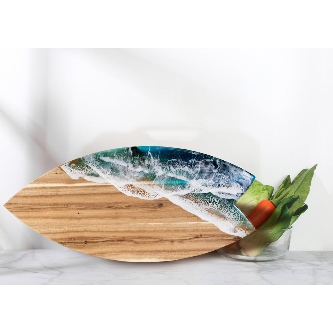 Shark Tail Acacia Wood Chopping Board – Ocean Resin Charcuterie Board | Personalized Gift | WDCTBF2