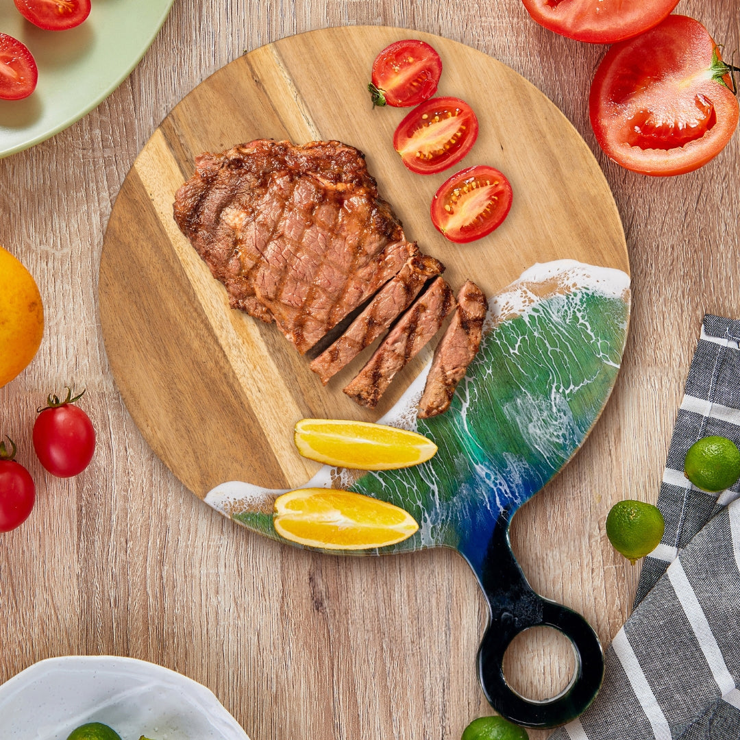 Ocean Wave Round Chopping Board – Handmade Acacia Wood | Personalized Gift | WDCTB10