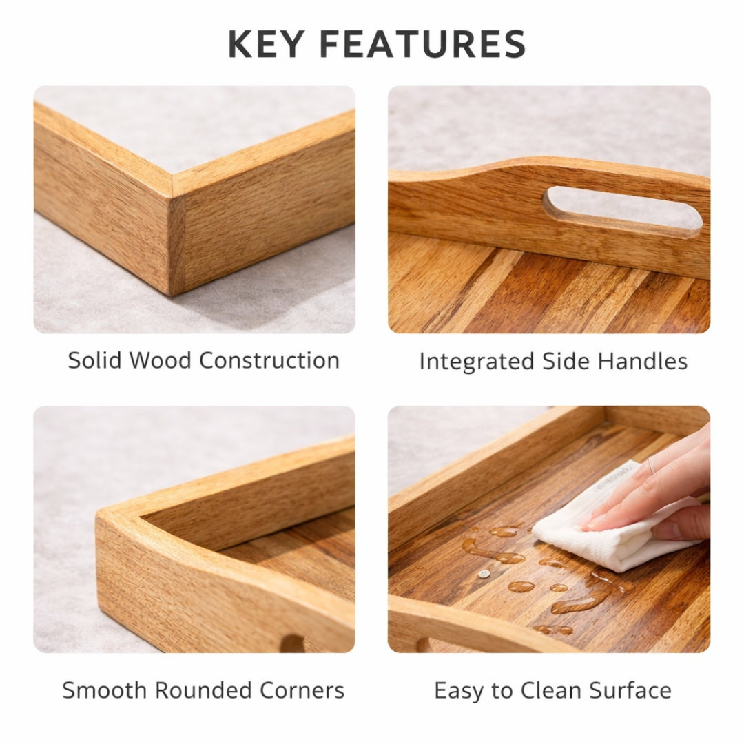 Acacia Wood Serving Tray with Solid Wood Inlay | Gift for Christmas and Family, Housewarming, Anniversary, Home Decor |  WDTRAY06