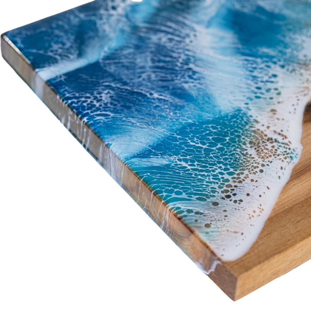 Ocean Resin Acacia Wood Chopping Board – Handmade Coastal Serving Board | Personalized Gift | WDCTB10F