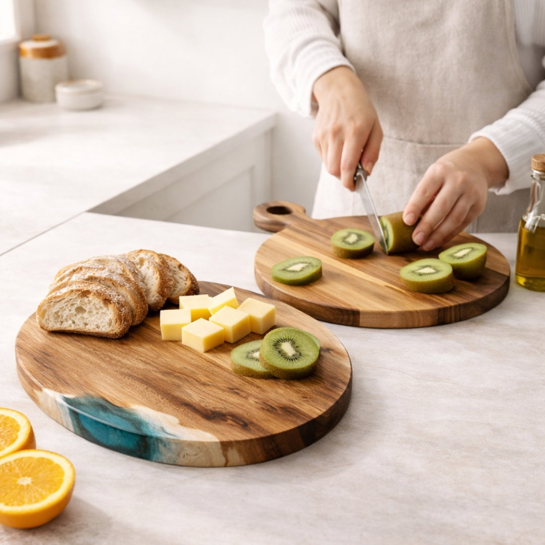 Round Acacia Wood Chopping Board – Rustic Charcuterie Serving Board | Personalized Gift | WDCTB10F