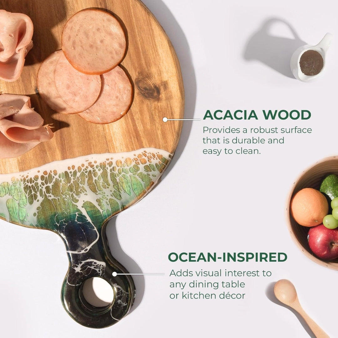 Ocean Wave Round Chopping Board – Handmade Acacia Wood | Personalized Gift | WDCTB10