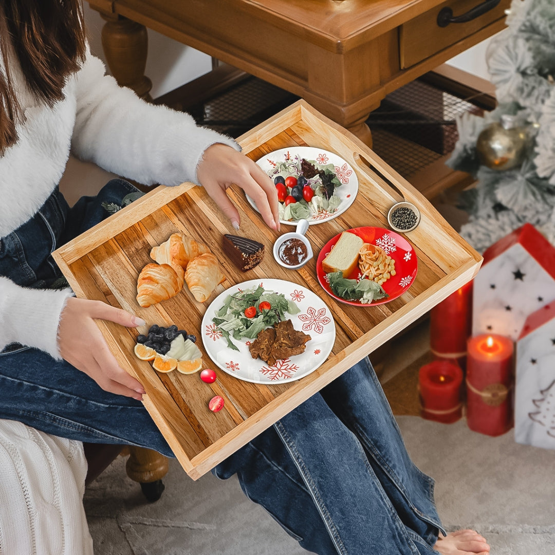Acacia Wood Serving Tray with Solid Wood Inlay | Gift for Christmas and Family, Housewarming, Anniversary, Home Decor |  WDTRAY06