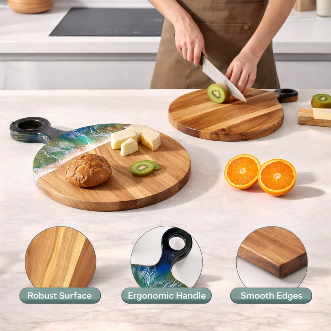 Ocean Wave Round Chopping Board – Handmade Acacia Wood | Personalized Gift | WDCTB10