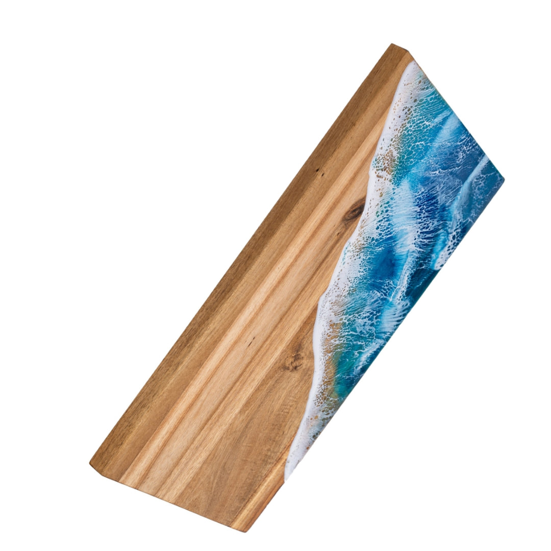 Ocean Resin Acacia Wood Chopping Board – Handmade Coastal Serving Board | Personalized Gift | WDCTB10F