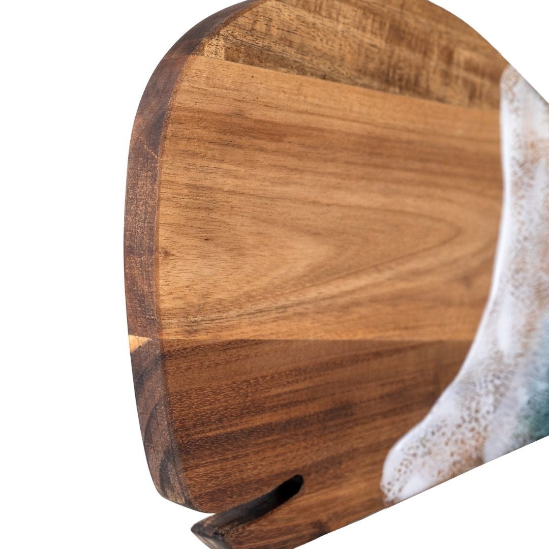 Whale Chopping Board – Handmade Acacia Serving Board with Ocean Resin Art | Personalized Gift | WDCTBF3