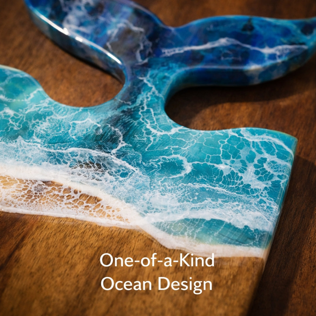 Whale Tail Ocean Resin Chopping Board – Coastal Acacia Wood Serving Board | Personalized Gift | WDCTBF1