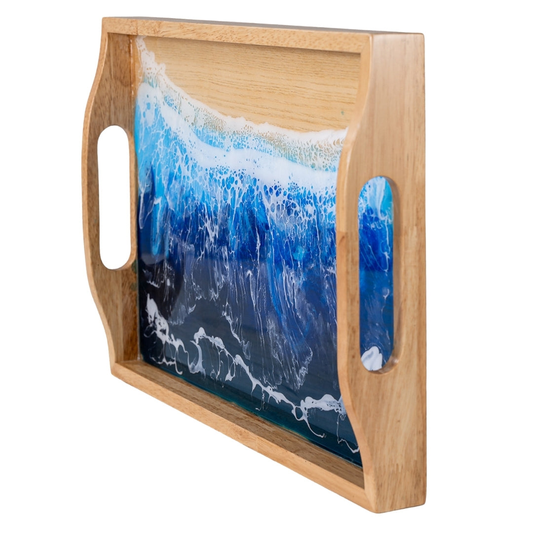 Rectangular Coastal Ocean Resin Tray – Handmade Acacia Wood | Home Decor, Housewarming Gift, Anniversary Gift | WDTRAY05