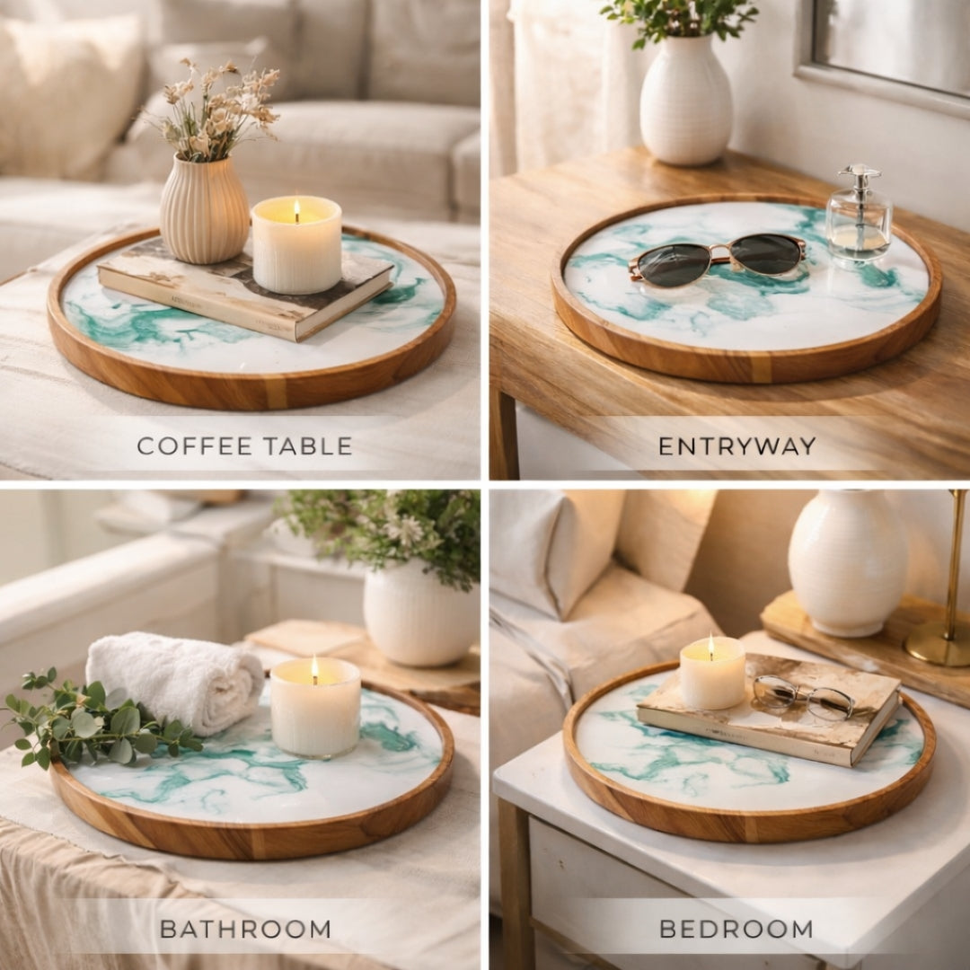 Handmade Wooden Decorative Tray with Epoxy Resin Coastal Art, Acacia Wood Serving Tray | Gift for Home Decor |  WDTRAY79
