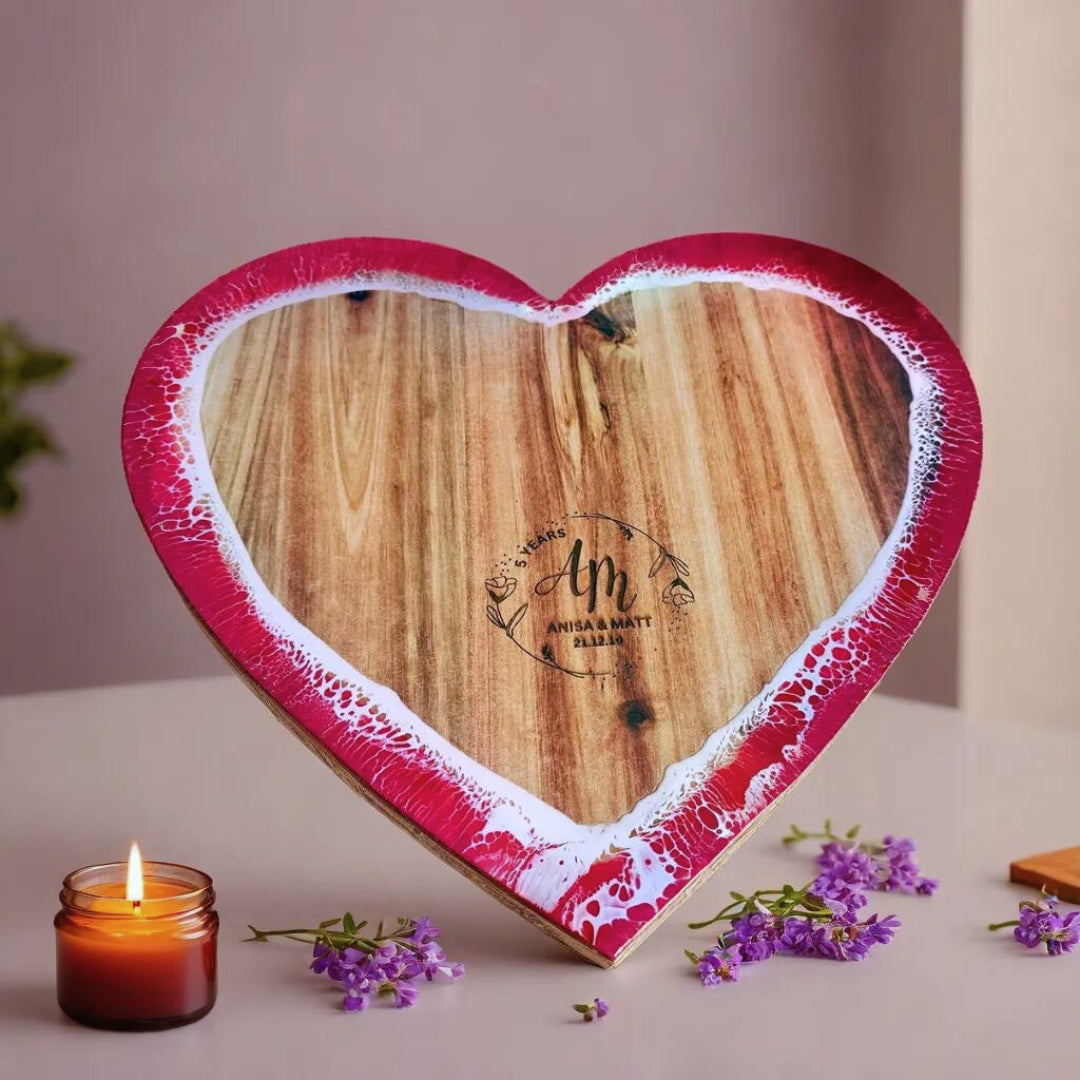 Heart Shaped Cheeseboard | Custom Engraving for Wedding, Engagement, Anniversary Gift for Couple | WDCTBH1
